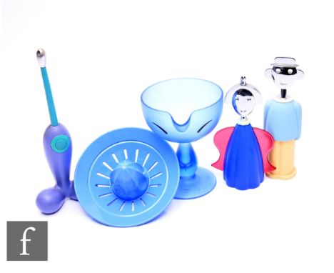 Alessandro Mendini and Alessandro Guerriero - Alessi - An 'Anna G' table lighter, blue thermoplastic and 18/10 stainless stee