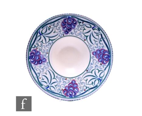 Truda Carter - Carter Stabler Adams - Poole Pottery - A large circular bowl with small central well and deep flat rim, decora