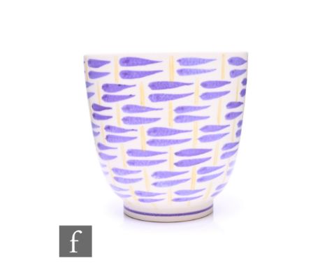 Ann Rhead - Poole Pottery - A Freeform GBU vase, circa 1950, of footed 'Egg Cup' form, painted with lavender dashes over vert