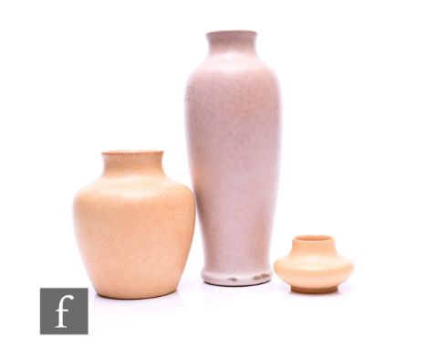 Pilkington's Royal Lancastrian - A shape no.3191 vase, circa 1930, of tall tapering shouldered form with mottled dusty pink g