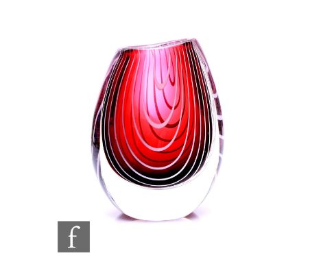 Vicke Lindstrand - Kosta - A 20th Century Zebra series glass vase, of ovoid form, internally decorated with opal pulled threa