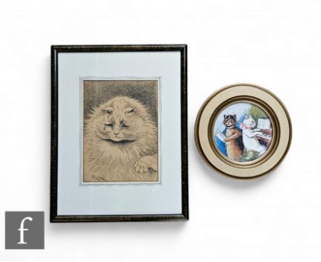 After Louis Wain (1860-1939) - 'Milk Has Gone Up In Price', engraving, signed in the plate, framed 18.5cm x 13.5cm, frame siz