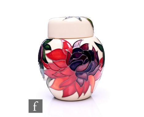 Emma Bossons - Moorcroft Pottery - A 'Ruby Red' ginger jar and cover, circa 2017, tube line decorated with brilliant coloured
