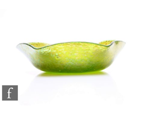 Loetz - An early 20th Century glass bowl of shallow circular form with a hexagon rim,&nbsp;decorated in the Crete Papillon pa