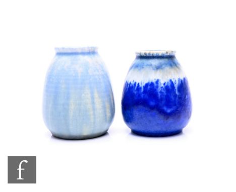 Ruskin Pottery - A crystalline vase, circa 1932, of ovoid form with everted rim, slate blue to ivory and royal blue glaze wit