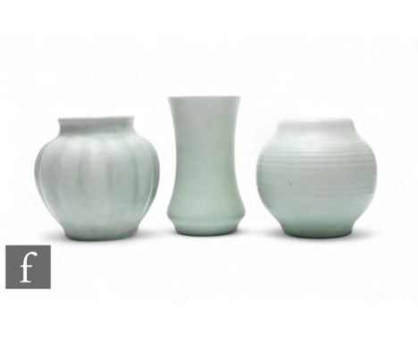 Edward Thomas Radford - Pilkington's Royal Lancastrian - A shape 202 vase, circa 1930, of ribbed globe form with rolled colla