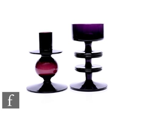 Ronald Stennett Wilson - King's Lynn (Wedgwood) - An RSW13 Sherringham amethyst candlestick, two disc on circular foot, heigh