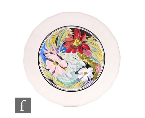 Clarice Cliff &amp; M.J.Riach (Ann Riach) - An Art in Industry circular wave edge plate circa 1934, transfer printed and pain