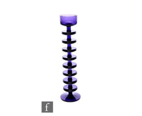 Ronald Stennett-Wilson - King's Lynn (Wedgwood) - A RSW13 'Sheringham' amethyst glass candleholder, with eight stacked rings 