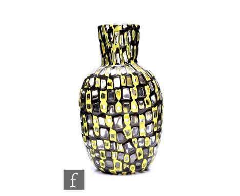 Tobia Scarpa - Venini -&nbsp;An Italian Murano 'Occhi' glass vase, circa 1960, of bottle form, fused black and yellow murrine