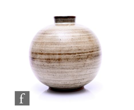 Natalie Krebs and Gunnar Nylund - Saxbo - A mid Century stoneware vase, of globe form with short drawn collar, tonal grey-bro