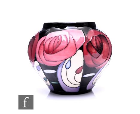 Emma Bossons - Moorcroft Pottery - A 'Bellahouston' vase, circa 2014, tube line decorated with Glasgow pink roses and stylize