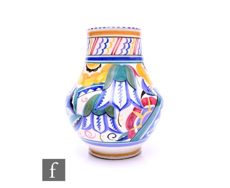 Truda Carter - Poole Pottery - A 1930s Art Deco shape 203 vase decorated by Ruth Pavely in the VY pattern with stylised flowe