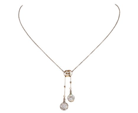 Art Déco Collier mit Diamanten von zus. ca. 1,54 ct, davon 1x ca. 1 ct, ca. WEISS-LGW (H-I)P1, Anhänger Rahmen u. 1 Fassung G