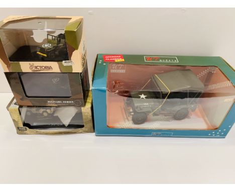 UT Models 1/18 USA Army Willys Jeep Boxed &amp; 3x Further US Army Jeeps Boxed