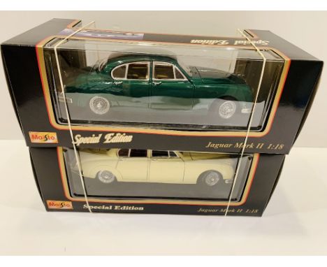 Maisto 1/18 2x Jaguar MKII Saloon Cars 1x White 1x Green Both Boxed
