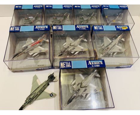 Armour 1/100 scale eight boxed Fighter Jet Aircraft and a further unboxed example