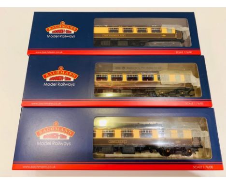Bachmann OO Gauge 3x Umber &amp; Cream Pullman Coaches with Lights New Ex Shop Stock