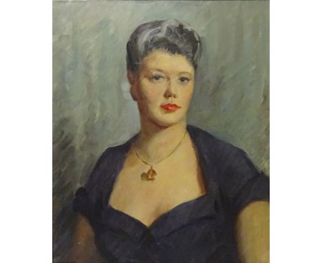 'Mrs J.L. Candler' - Bust Portrait, oil on canvas by Mary R Lomax (British 20th century), unsigned, titled on 'Chelsea Art So