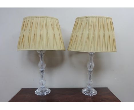 Pair of contemporary table lamps with glass bases, H66cm including shade (This item is PAT tested - 5 day warranty from date 