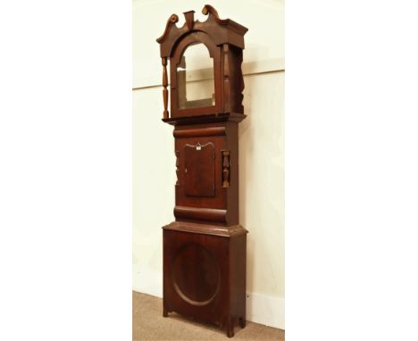 19th century figured mahogany Yorkshire longcase clock case, H240cm   Condition Report   Click here for further images, condi