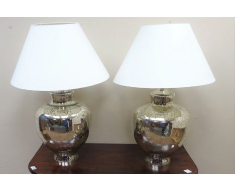 Pair of large contemporary mottled glass table lamps with shades, H73cm including shades  (This item is PAT tested - 5 day wa