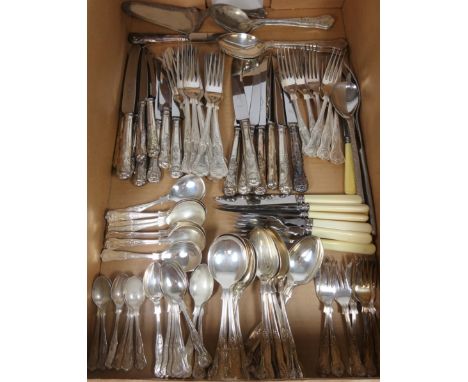 Sheffield silver plated Kings pattern cutlery, eight place settings - missing two coffee spoons and other flatware in one box