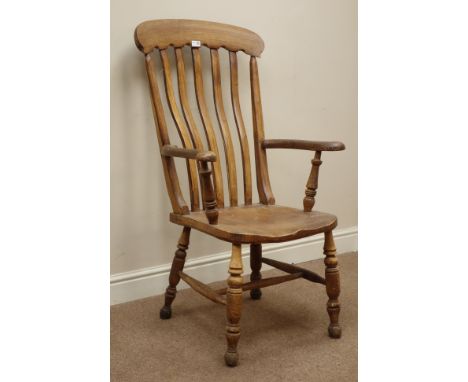 Victorian beech farmhouse stick back armchair with dished elm seat Condition Report Click here for further images, condition,