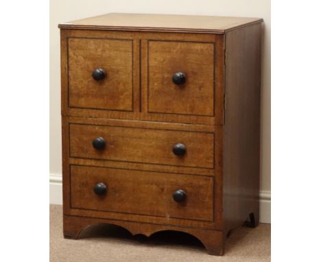 George III figured oak commode, hinged lid above two doors and two false drawers, W61cm, H77cm, D47cm   Condition Report   Cl