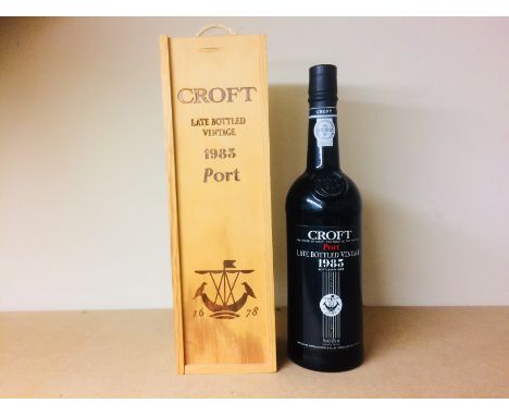CROFT LATE BOTTLED VINTAGE 1983 
Oporto, Portugal. Bottled 1989. 75cl, 20% volume, in wooden box. CONDITION REPORT: Good