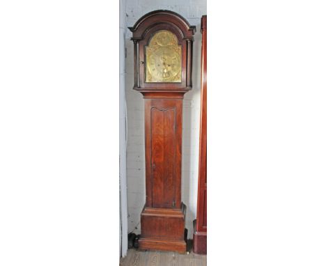 A Georgian 18th Century longcase clock, the brass dial with rolling moon and calendar dial, inscribed 'Thos Bridge Wigan', wa