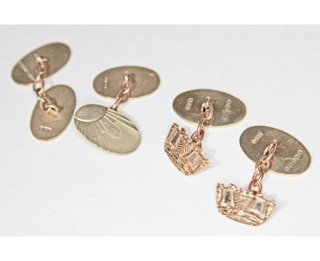 Two pairs of hallmarked 9ct gold cufflinks, wt. 13.2g.