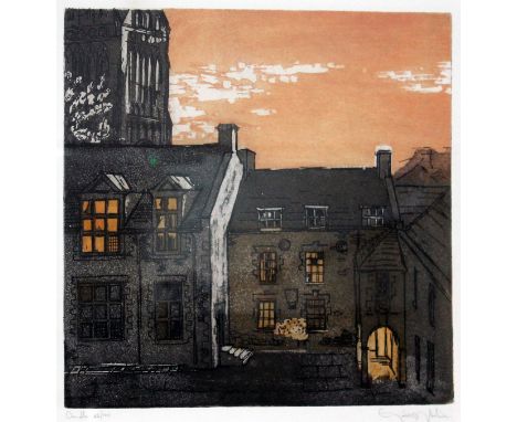 Mid 20th Century screen print "Oundle", 43cm x 41cm, limited edition 46/100, indistinctly signed in pencil, glazed and framed