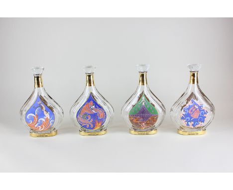 Four Erté Courvoisier collection decanters (empty) design No. 3 Distillation, No. 5 Dégustation, No. 6 L'Espirit du Cognac an