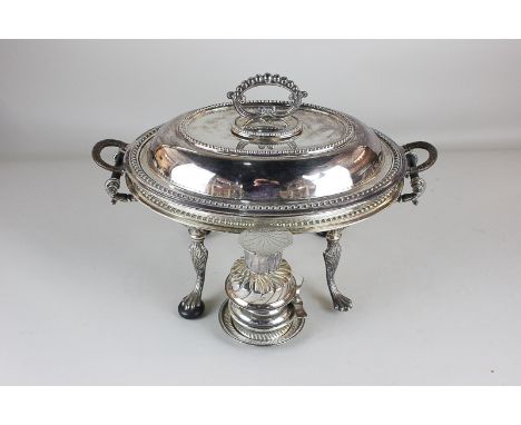 A Wilkinson & Sons silver plated warming entree dish with burner and gadroon border decoration