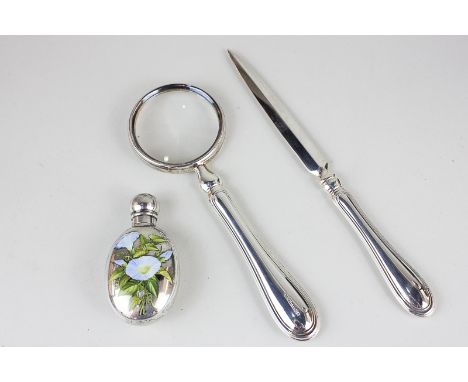 A Victorian silver and enamel scent bottle with floral enamel design, maker Sampson & Mordan, London 1889, together with a Ch