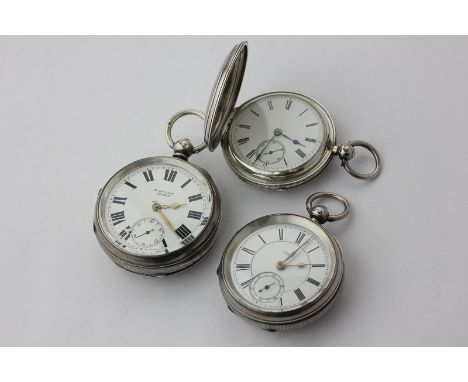 A silver hunter cased pocket watch, engine turned, key wound, unsigned movement, Birmingham 1895, a large silver open face wa