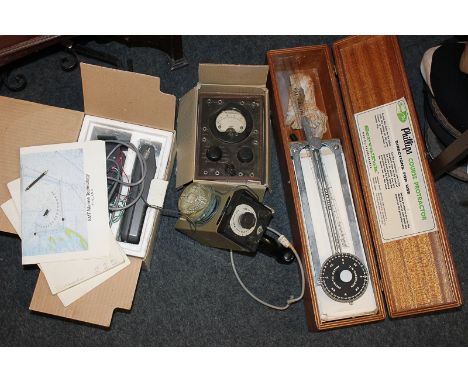 A Philips cased marine course protractor, a Micrologic 'Sportsman' GPS instrument and another marine instrument by Seafix (no