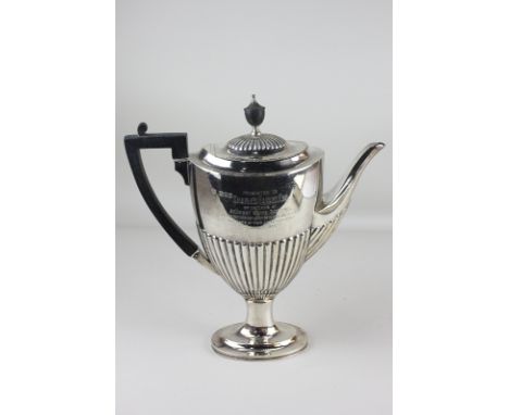 A Victorian silver coffee pot, maker William Hutton & Sons Ltd, London 1898,, half reeded body, presented to Charles Hazard b