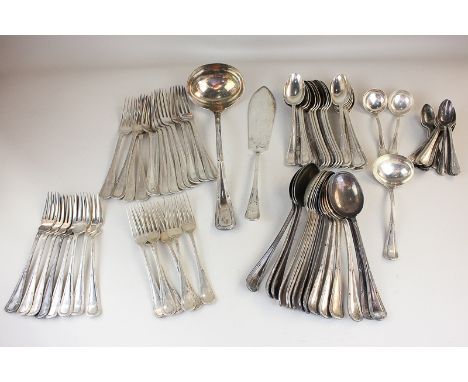 A George V silver part canteen, maker Joseph Rodgers & Sons, Sheffield 1928, comprising thirteen table forks, twenty dessert 