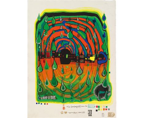 680A Friedensreich HundertwasserSAD NOT SO SAD IS RAINSHINE -FROM RAINDAY ON A RAINY DAYTRISTE PAS SI TRISTEVenice 1968/19707
