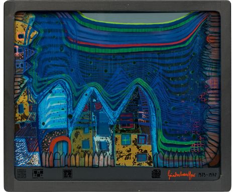 780 Friedensreich HundertwasserFALL IN CLOUD - FALL IN FOG - FALL OUTVenice 197935 x 29 x 3,2 cmDreidimensionales ObjektHerau