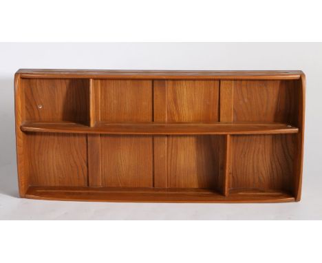 Ercol light elm wall hanging plate rack, 106cm wide, 50cm high