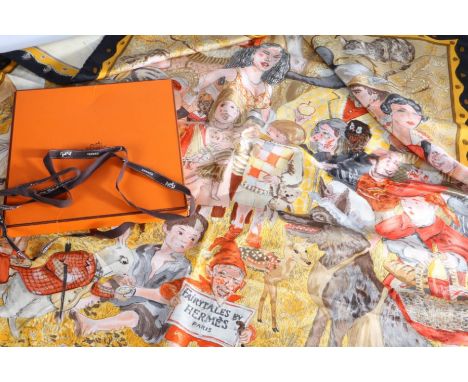 Hermes Paris "Fairytales" silk scarf, designed by Phillipe Dumas, housed in an original orange Hermes box, 89cm x 89cm&nbsp;