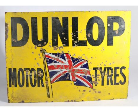 Enamel advertising sign, the yellow ground with black lettering "DUNLOP MOTOR TYRES" with fluttering union jack to centre, 12