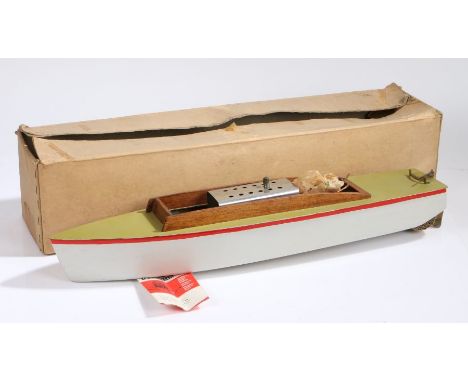 Perico &amp; Mamod steam boat, having a white hull with red stripe and a green deck, fitted with the "Mamod" M.E.1 steam engi