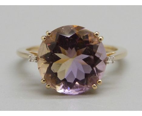 A 9ct gold, ametrine and diamond ring, 2.5g, L, with certificate 