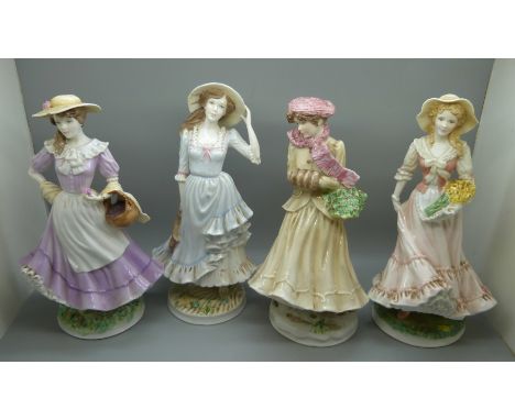 Four Royal Worcester figures, Seasons, Autumn a/f, chip on hat 