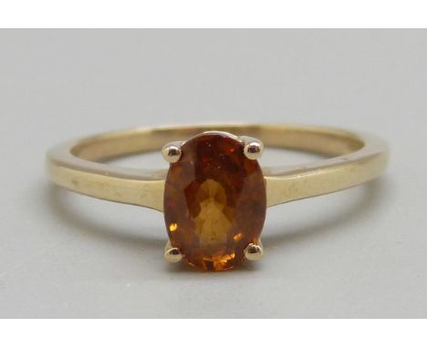 A 9ct gold, Tanzanian cognac zircon ring, 2.2g, L, with certificate 