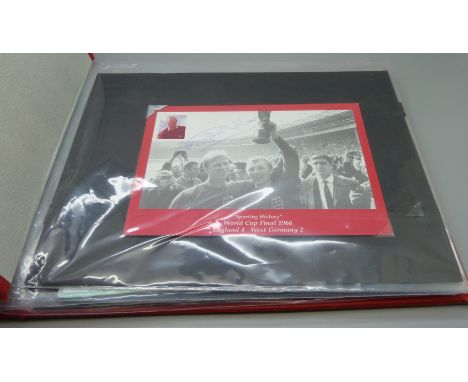 Football memorabilia; album of autographed items including Jack Carlton, Danny McGrain, Tom Finney, Liam Brady, Trevor Brooki